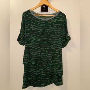 Alice + Olivia Green Camo Pattern Asymmetric Silk Mini Dress,Size-Small